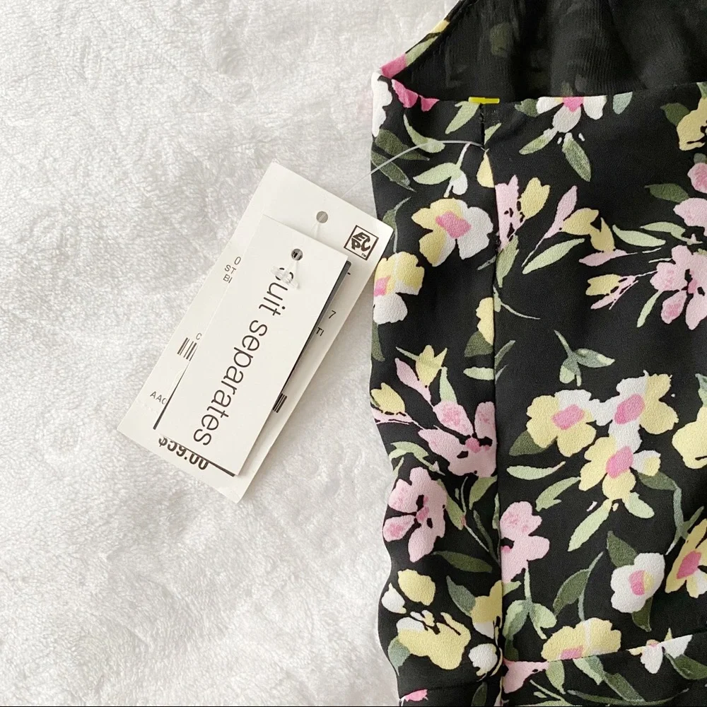 NWT Bar III Floral Cropped Peplum Cut Out Bow Chest Tank Top - Picture 10 of 11